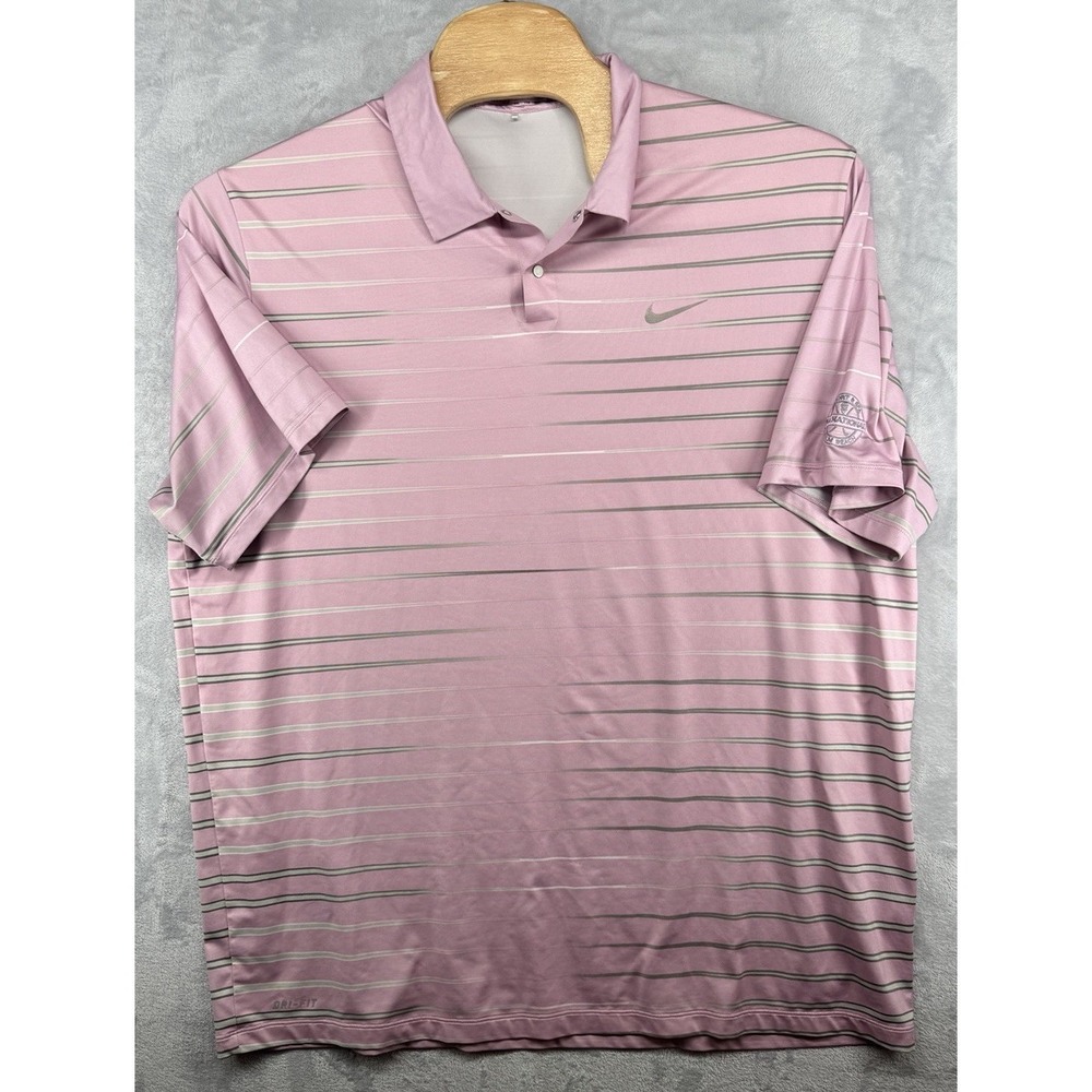 Tiger Woods Collection Nike Polo‎ Shirt Pink Striped Golf Men's 2XL Palm Beach
